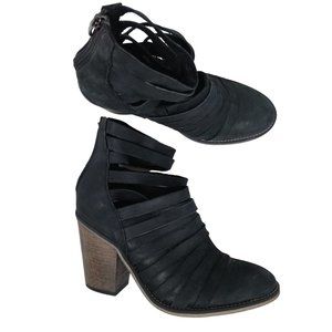 Free People Hybrid Strappy Stacked Heel Ankle Boots Black Sz 39